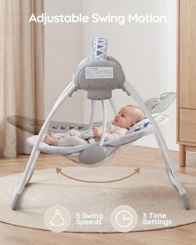 Image of AskCat Portable Baby Swing,Baby Swings for Infants, Baby Swing Seat Folds Easy with Adaptable Speed, Music,Timer,Baby Swing for Newborn,Infant Swing for Babies 0-6 Months 6-20 lbs Grey
