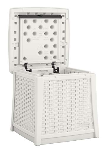 Suncast Elements White Wicker Outdoor Storage End Table #TOP18