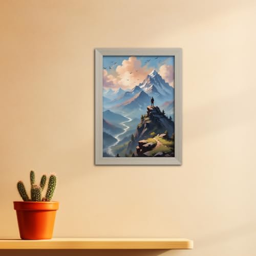Image of TenorArts Mountains Photo Frame Vastu Positivity Lucky Wall Painting Aesthetic Art Frames with White Wooden Texture for Living rooms Office Bedroom - Wall Paintings /Hangings (12inches x 9inches)