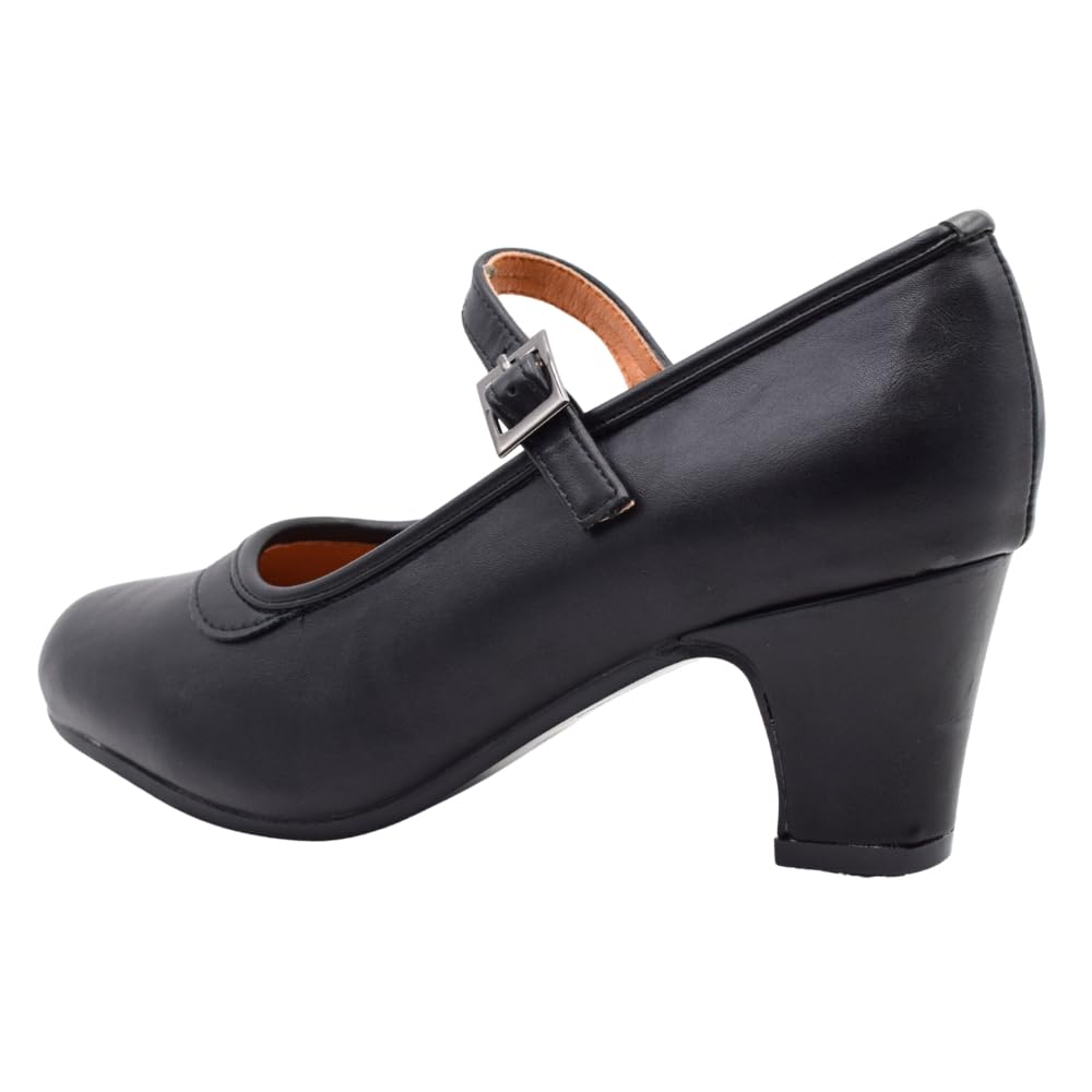 PASARELA - Zapatos de Baile Flamenco de Piel Vegana con Clavos para niña y Mujer Tallas 27 al 43 Color Negro Sintético
