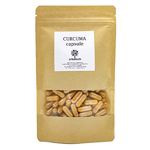 ERBOTECH Curcuma in Capsule, Confezione da 100g, circa 140 Capsule, 100% Pura, Concentrata e Senza Addittivi, Integratore Alimentare Naturale, Protegge il Sistema Immunitario, Vegan