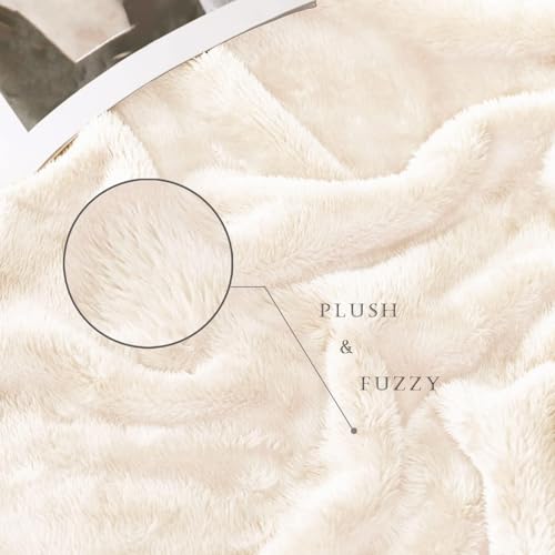 Image of Exclusivo Mezcla Plush Fuzzy Fleece Bed Blanket Queen Size, Super Soft, Fluffy and Warm Blankets for Couch, Bed, All Season (Ivory, 90x90 inches)