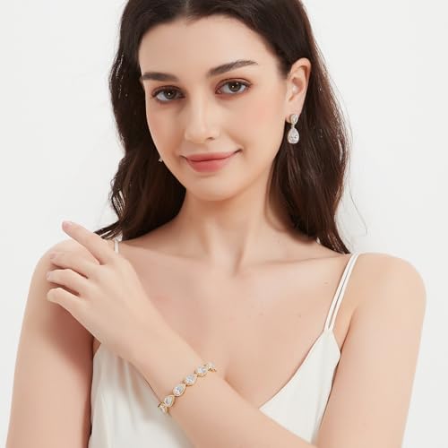 UDYLGOON Teardrop Earrings & Bracelet Set, Gold Plated Wedding Jewelry Set for Bride Bridesmaid, Women's Party Prom Gift2