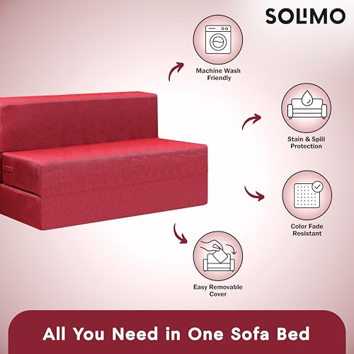 Image of Amazon Brand - Solimo 2 Seater 4 * 6 Jute Fabric Washable Cover Sofa Cum Bed2 Seater Double Foam Fold Out Sofa Cum Bed (Finish Color - Maroon Delivery Condition - Pre-Assembled)