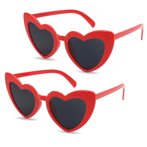 Red Sunglasses for Women Heart Shaped Cat Eye Glasses for Valentine Party Favors