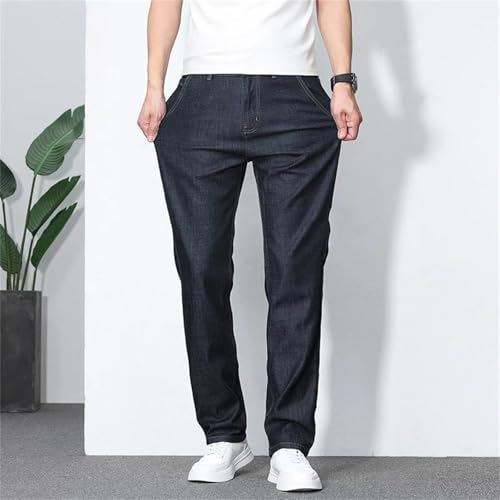 Men's Summer Cotton Jeans Thin Soft Denim Pants Business Straight Work Trousers Plus Size Clothing3