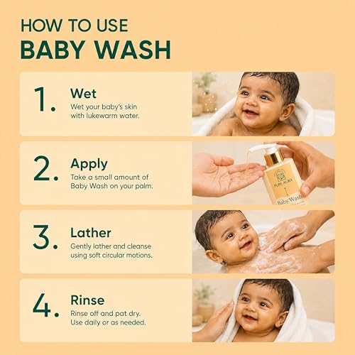 Image of Pure Aura Baby Body Wash 200ml, Pack of 3 - Doctor Recommended Ayurvedic Baby Wash with 12 Natural Herbs | Tear-Free, Gentle Hydration for Newborns & Kids