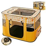 Owddddtnxc Cat Playpen Carrot Pattern Foldable Enclosed Oxford Kitten Playpen with Zippered Door, Fiberglass Support & Breathable Mesh for Indoor Cat, Parturition, Rest, L for Indoor Cats Enclosed