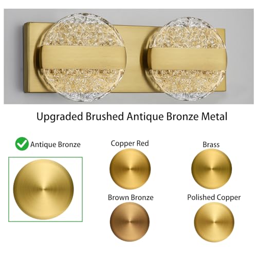 Image of Luxury Brushed Gold Bathroom Vanity Light with High CRI 90+ LED for True Colors, 10W 6000K Cool White Modern Bathroom Lights Fixture Over Mirror for Makeup & Shaving