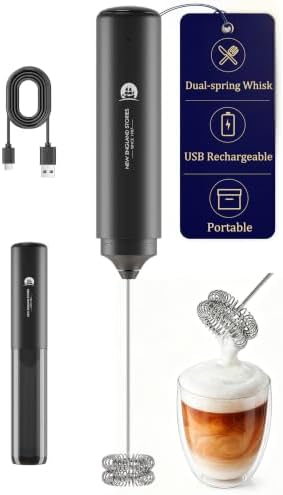 Wiederaufladbarer Milchaufschäumer, Handheld, 2-in-1 Doppelfeder-Schneebesen, elektrischer Aufschäumer für Cappuccino, Latte Macchiato, tragbarer Getränkemischer für Kaffee, Matcha