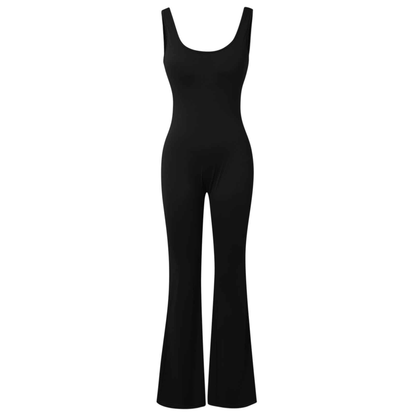 Mono deportivo para mujer, sin mangas, para levantamiento de caderas, levantamiento de vientre, para mujer, con acolchado en el pecho, leggings con agujeros en la pierna acampanada, largos,