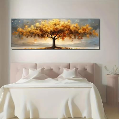 Tableau arbre de vie dore 40x120cm sur toile pour salon - 3