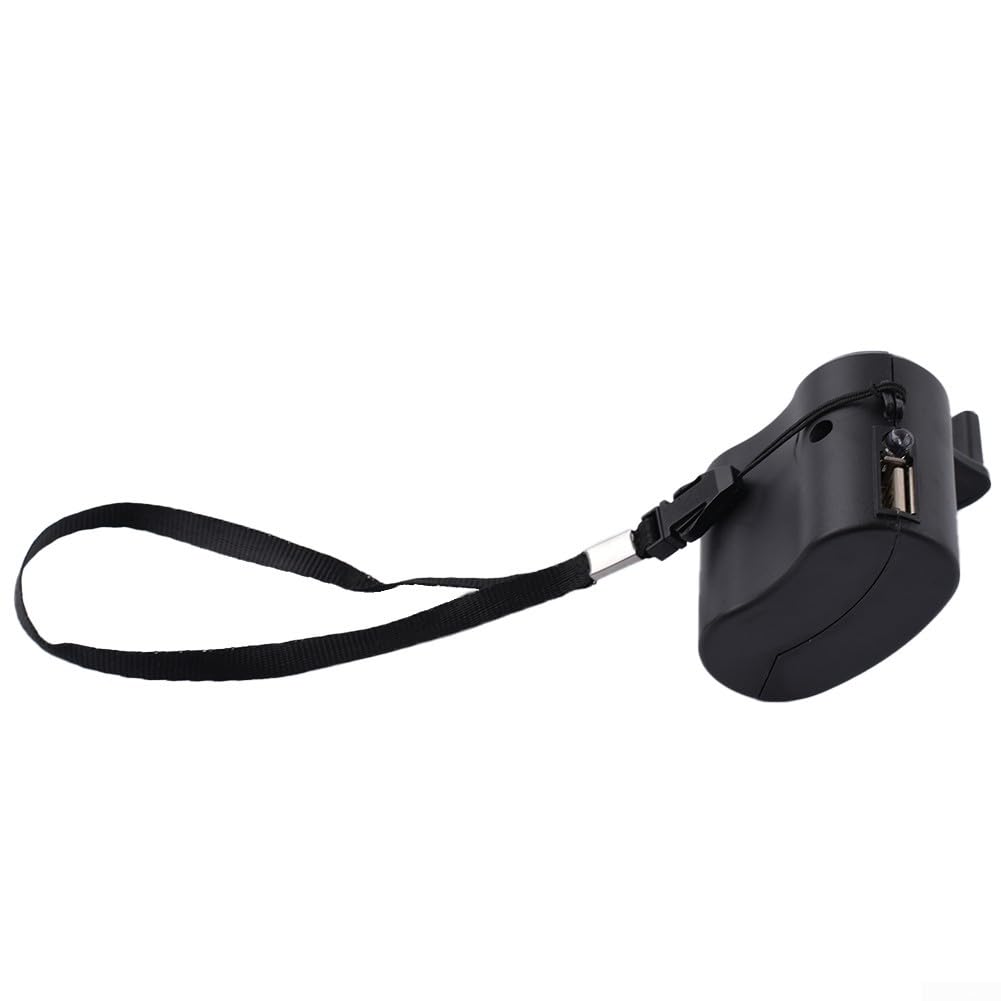 Generatore di carica a manovella USB, a dinamo manuale, per viaggi, ufficio, attività all'aperto, portatile, leggero, con indicatore luminoso (nero)