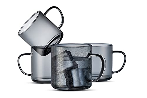 Luxu 4Pcs Set Glass Coffee Mugs 14Oz Glass Coffee Cups Grey Glass Tea Cups,Cute Coffee Bar Accessories,Colored Iced Coffee Glasse,Great For Cappuccino,Latte,Water,Beverages-Lightweight And Durable #TOP4