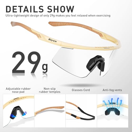 SCVCN Photochromic Cycling Glasses, UV400 Protection, TR90 Frame, Men Women Clear Sports Sunglasses for Cycling, Running, Baseball, mtb, Driving, mountain bike and other outdoor sports 09 — view 4