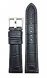NewLife 24mm Black Leather Watch Band Compatible with Panerai Watch | Square Crocodile Alligator Gra