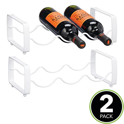 Mdesign Metal Free-Standing Stackable 3 Bottle Modular Storage Organizer Rack For Kitchen Countertop, Table Top, Pantry, Fridge Shelf - Holder For Wine, Beer, Pop/Soda, Water - 2 Pack - Matte White #TOP1