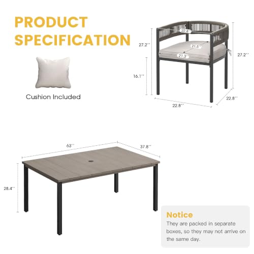 Image of VICLLAX Patio Dining Set for 6-63 inch Rectangle Table & Cushioned Seats