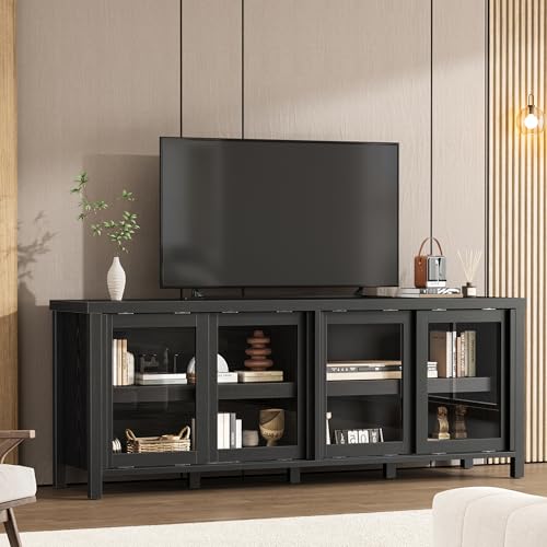 Garvee TV Stand for 65" with Entertainment Center, Storage Cabinet, 4 Sliding Glass Doors, Mid Century Modern Media TV Console Table for Living Room B
