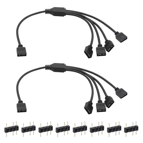 2 Piezas Cable ARGB Divisor 1 a 4, Extensión RGB Direccionable 5V 3 Pines, Splitter para Ventiladores Tiras LED, Cable Sincronización Iluminación RGB Compatible con Placas Base Controladores PC Gaming - imagen 7