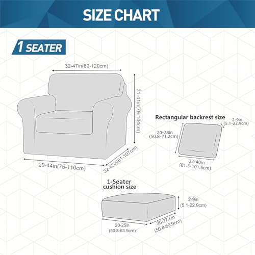 Housse de canapé extensible 1 place durable avec housse dossier séparé