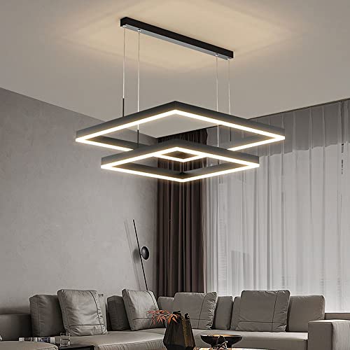 Chandelier LED rectangle noir 40+60cm à lumière neutre pour plafond de salon