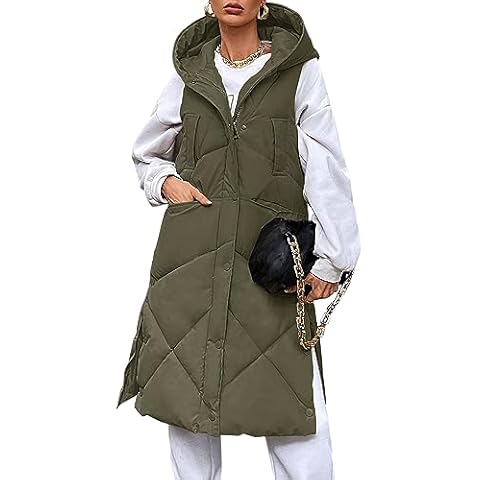 Inorin Womens Quilted Puffer Vest Long Sleeveless Hooded Zip Up Jackets Winter Warm Gilet Coats Outerwear Cover