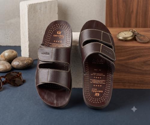 Image of AEROBLU Comfortable Flat Slippers for Men | Dual Adjustable Velcro Strap | Anti SKid & Lightweight Slip-On Flats for Indoor & Outdoor use