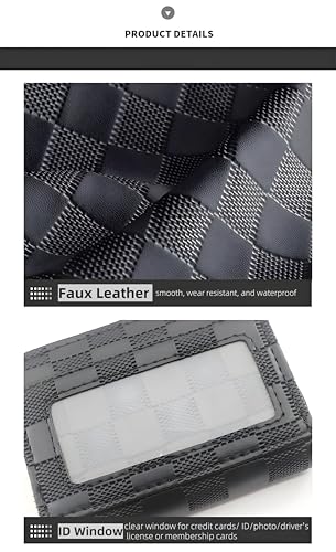 Checkered Credit Card Holder Wallet Zipper Leather Case Purse Small Card Case with ID Window Compact Accordion Wallet for Women or Men (Brown)4