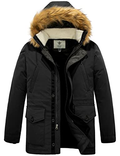 Image of WenVen Men's Winter Warm Thickened Waterproof Parka Jacket Fur Hooded Coat