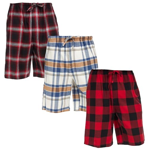 Image of Andrew Scott Men's Cotton Flannel Soft Woven Lounge PJ Shorts | Drawstring & Pockets | Multi Packs