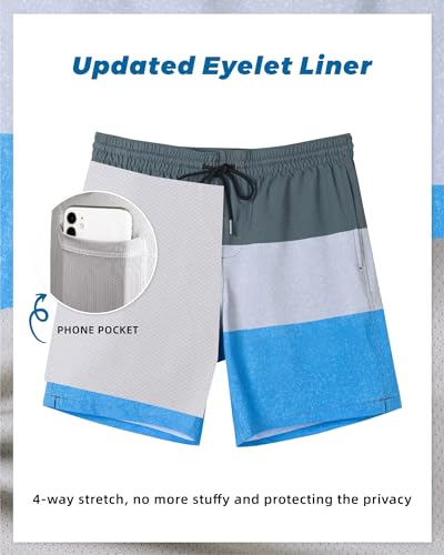 Image of SURF CUZ Mens Swim Trunks with Compression Liner Swim Shorts 7 inch Swimming Trunks Stretch 7 Inch Swim Suits Quick Dry