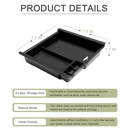 JDMCAR Center Console Organizer Tray Compatible with Toyota Tacoma Accessories 2016-2022 2023, Armrest Insert Container ABS Material Secondary Storage Box