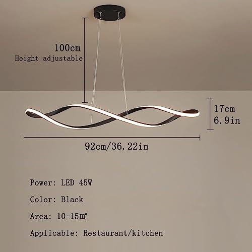 Chandelier long 45W black réglable avec télécommande pour salle à manger - 5