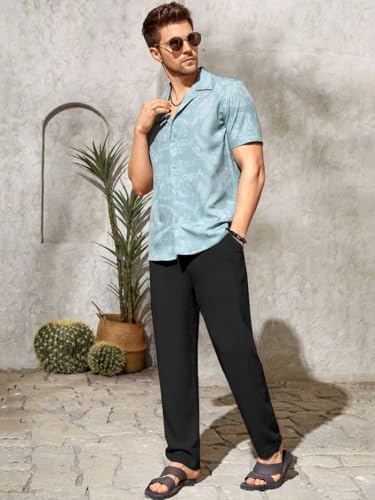 Image of TOPLOT Men's Premium Linen Blend Pants | Lightweight Breathable Fabric | Elastic Waist with Drawstring | Straight Fit | Side Pockets | Perfect for Casual, Holidays & Travel (5268)