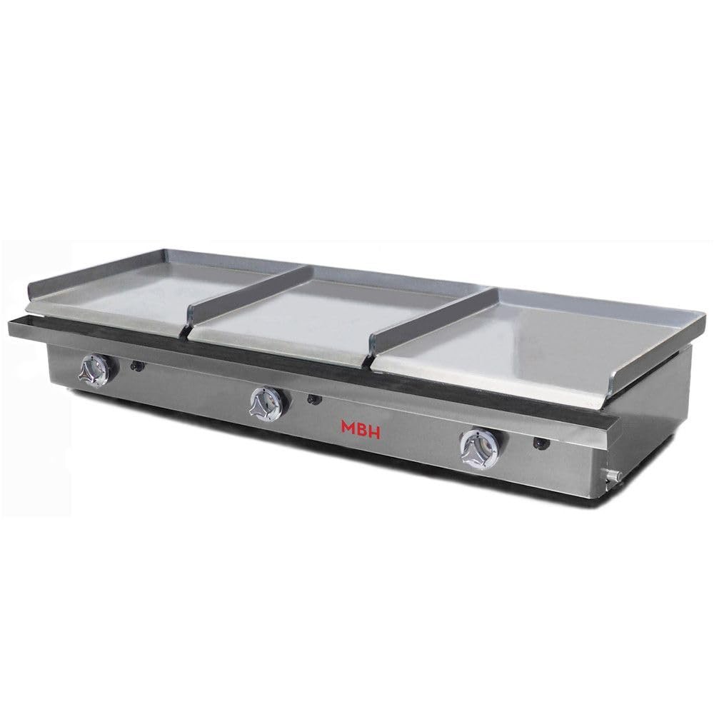 MBH - Plancha à gaz industrielle trois zones 400 x 400 mm économique pour hôtellerie. Fry Top professionnel en acier laminé pour bar et restaurant.