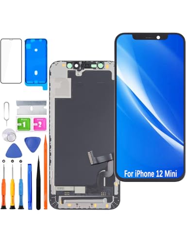 HLYGZX Pantalla para iPhone 12 Mini LCD Reemplazo de pantalla FHD Pantalla táctil 3D Touch Face ID Digitalizador Marco de montaje, adhesivo impermeable, kit de reparación NUEVO