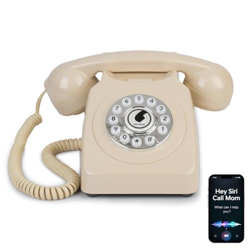Sangyn Bluetooth Landline Phone with Voice Assistant,Bluetooth Retro Phone Compatible with Android & iOS, Wireless Bluetooth Physical Home Phone Telephone with Volume Control & USB Rechargeable,Beige