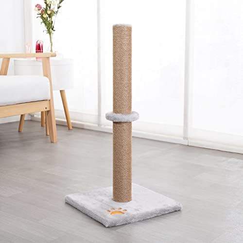 Youyijia Cat Scratching Post 24.8" 2-Tier Vertical Full Scratcher Sisal Cat Tree with Carpet Covered Heavy Base Natural Sisal Cat Activity Center for Kittens and Adult Cats (Gray)