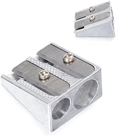 1PCS Silver Sharpener Metal Bevelled Double Hole Pencil Sharpener ...
