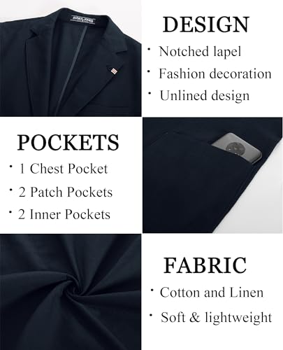 Image of PJ PAUL JONES Mens Casual Blazer Lightweight Linen Sport Coat 2 Button Unlined Suit Jackets