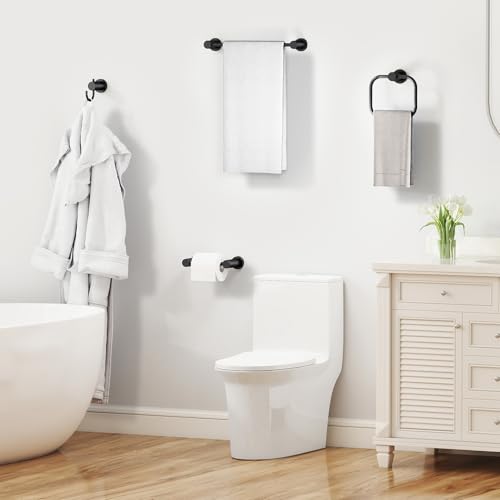 STWWO 4-Pieces Bathroom Hardware Set Black, Stainless Steel 16 Inch Towel Bar Set, Towel R - image 7