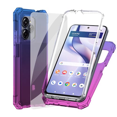Ailiber Case for BLU View Speed Ultra B1660V 5G, with Screen Protector,Dual Layer Protection, Shockproof Corners TPU Bumper, Hard Silicone Full Body Protection Cell Phone Cover-Blue Pink