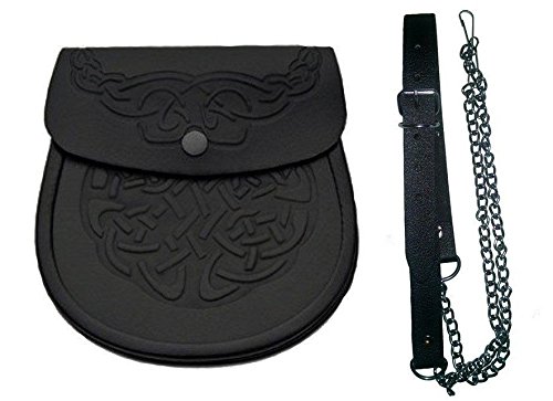 Celtic Knot/Embossed Cowhide Leather Scottish Kilt Sporran + Belt Set