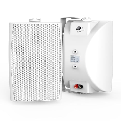 Image of Herdio 5.25 Inches 300 Watts Outdoor Bluetooth Speakers, Bluetooth 5.3,TWS Stereo Paring,Wall Mount Speaker System Waterproof Suitable for Patio Home Poolside Deck Backyard (Pair, White)