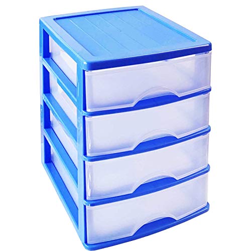 Acan Plastic Forte - Cajonera de plástico Azul 4 cajones Transparente 35 x 27 x 35.5 cm