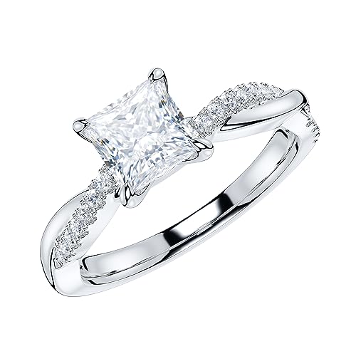 THELANDA Sterling Silver 4-Prong Petite Twisted Vine 1CT Princess Cut Genuine Moissanite Engagement Ring Promise Ring (6)