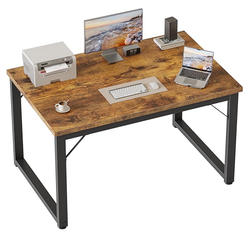 Image of 40 Inch Computer Desk, 1 inch Thick Small Office Table, Brown | Modern Simple Style, Heavy Duty Industrial Frame, Small Study & Writing Table for Home Bedroom Work
