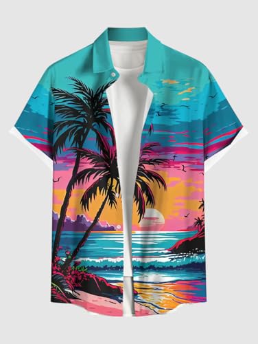 Image of Matchable Couple Hawaiian Sea Beach Starfish Turtle Shell Print Shirt or Plus Size Midi Split A Line Dress