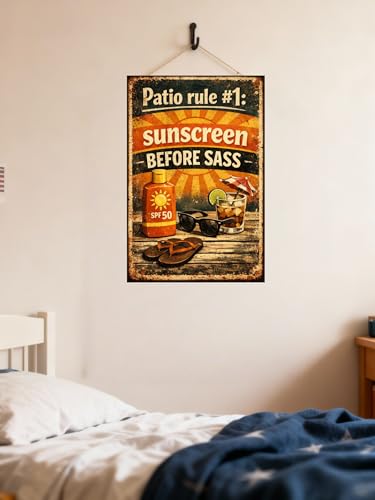 Patio Rule #1 Sunscreen Before Sass Vintage Tin Sign Funny Outdoor Wall Decor Retro Summer Humor Metal Plaque Rustic Backyard Porch Bar Poolside Garden Art 8x12 Inch — view 2